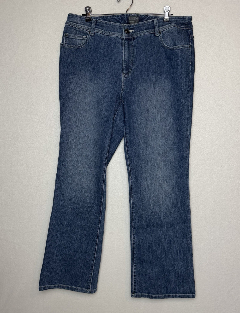 Chico's Bootcut Jeans Medium Wash Denim Size L/12 (2) Short Stretch Embroidery